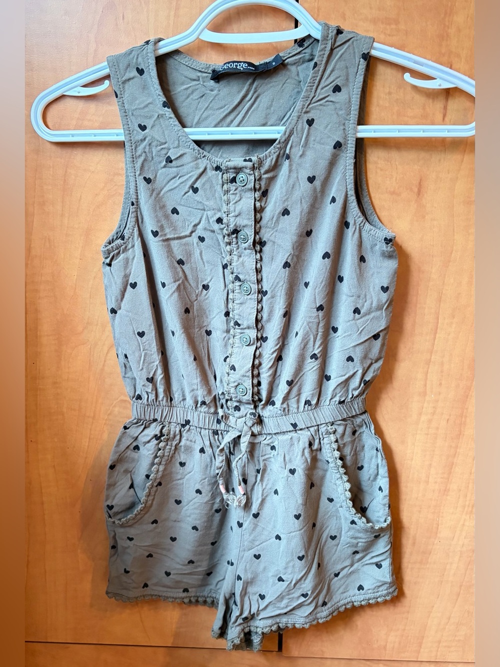 George Tan Romper with Black Heart Print